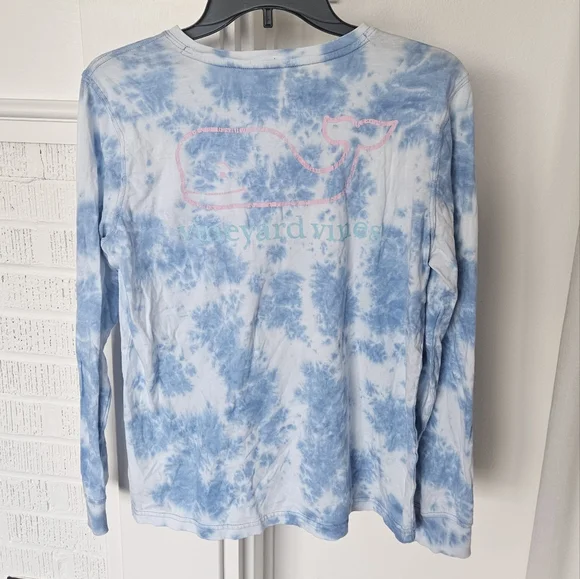 Vineyard Vines Blue Tie Dye Ling Sleeve Pocket Tee Shirt Womens Size Small - Picture 2 of 8